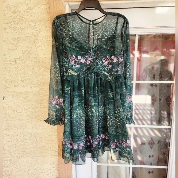 Ted Baker Sorella diamond print long‎ sleeve babydoll dress